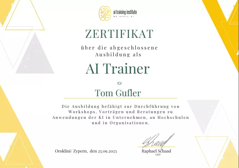 Zertifizierter AI Trainer Tom Gufler